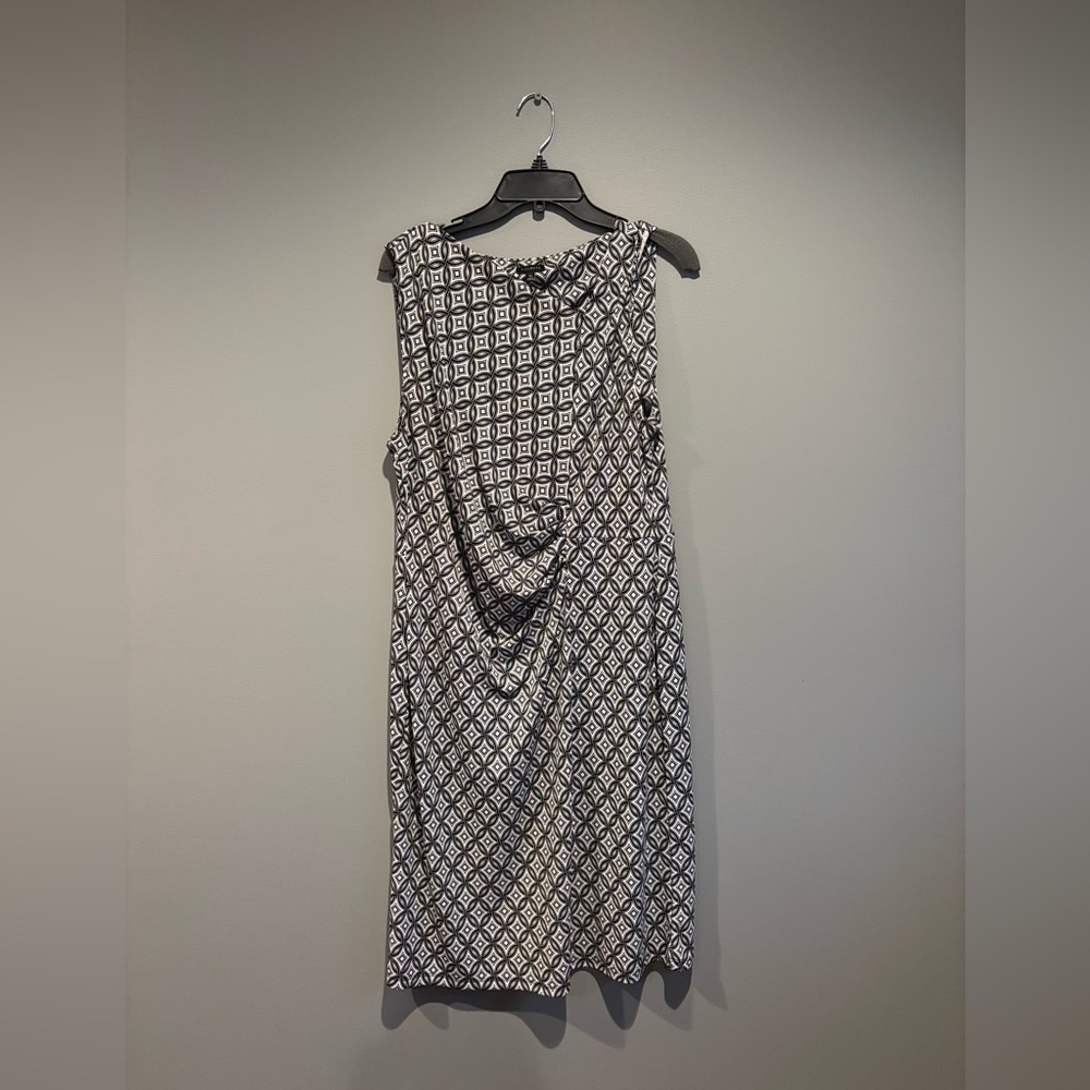 Talbots Elegant Black and White Patterned Dress with asymmetrical neckline